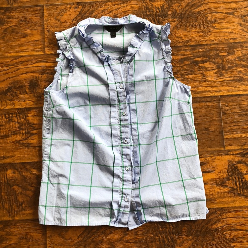 JCREW PLEATED RUFFLE TOP IN WINDOWPANE - Picture 2 of 3